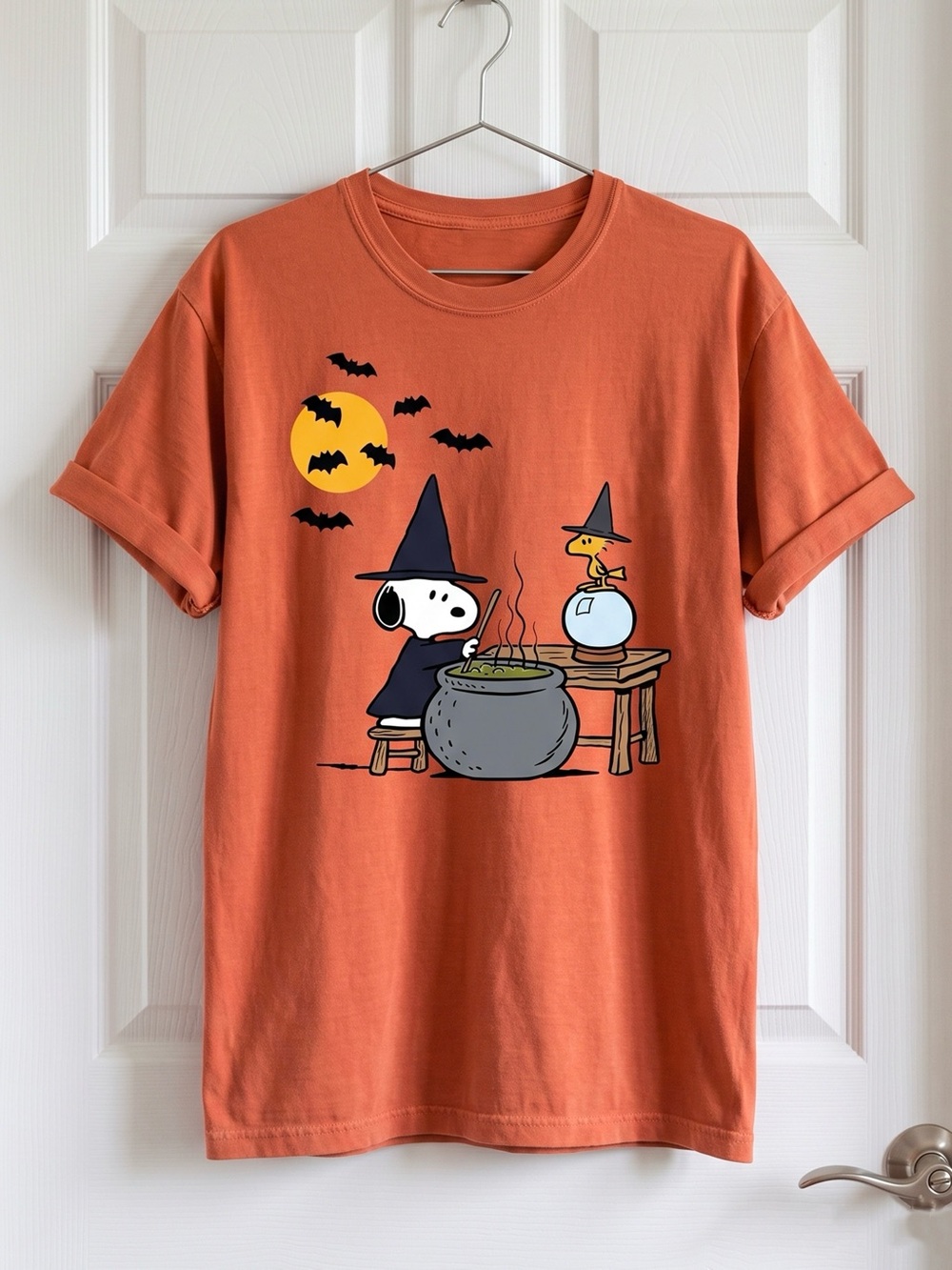 Snoopy Woodstock Halloween Witch Comfort Colors Orange Graphic Tee - Picture 3 of 4